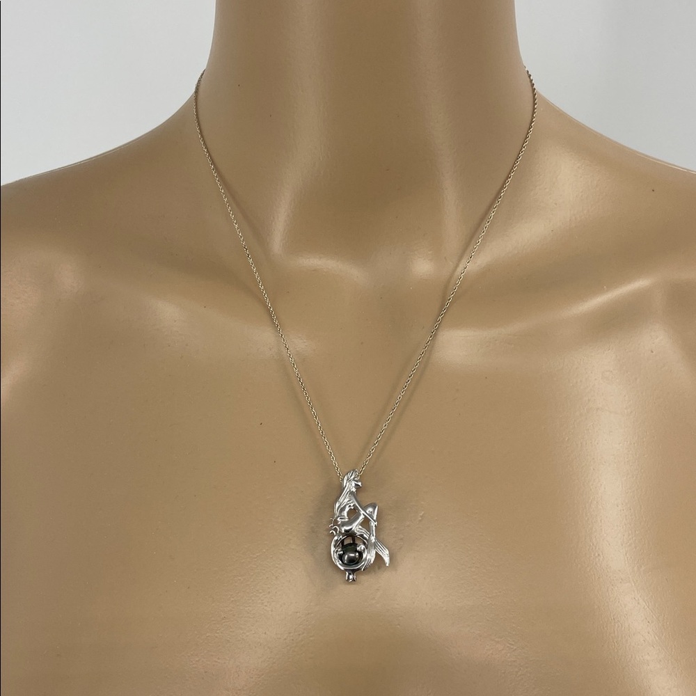 Silver Mermaid Cage Necklace w/ Dark Pearl + Italian 925 Chain